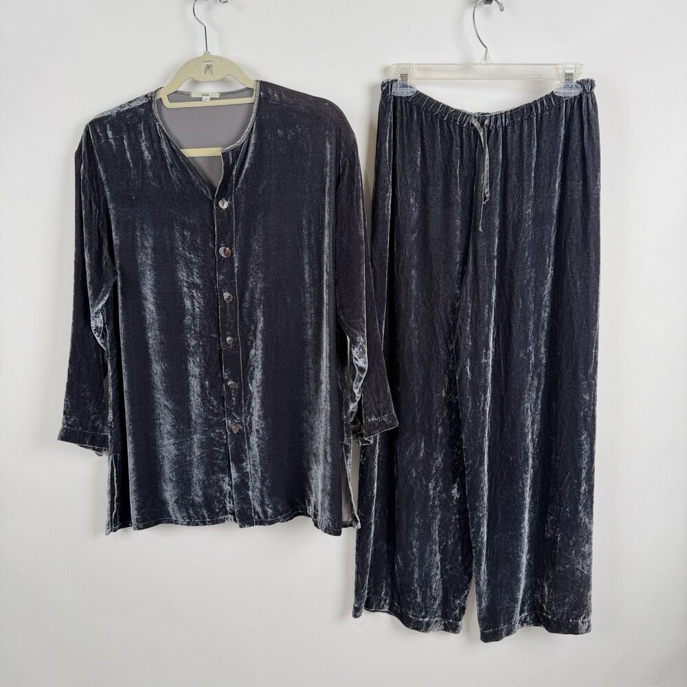 Dosa Silk Velvet Tunic Pant Set Women 1 Dark Teal Button Top XS USA Quite Luxury